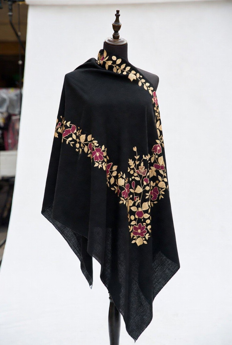 Embroidered Black Shawl